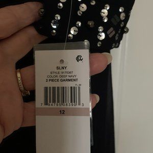 2 piece Navy Blue Jacket/Dress with Sequins, Size 12 by SLNY.